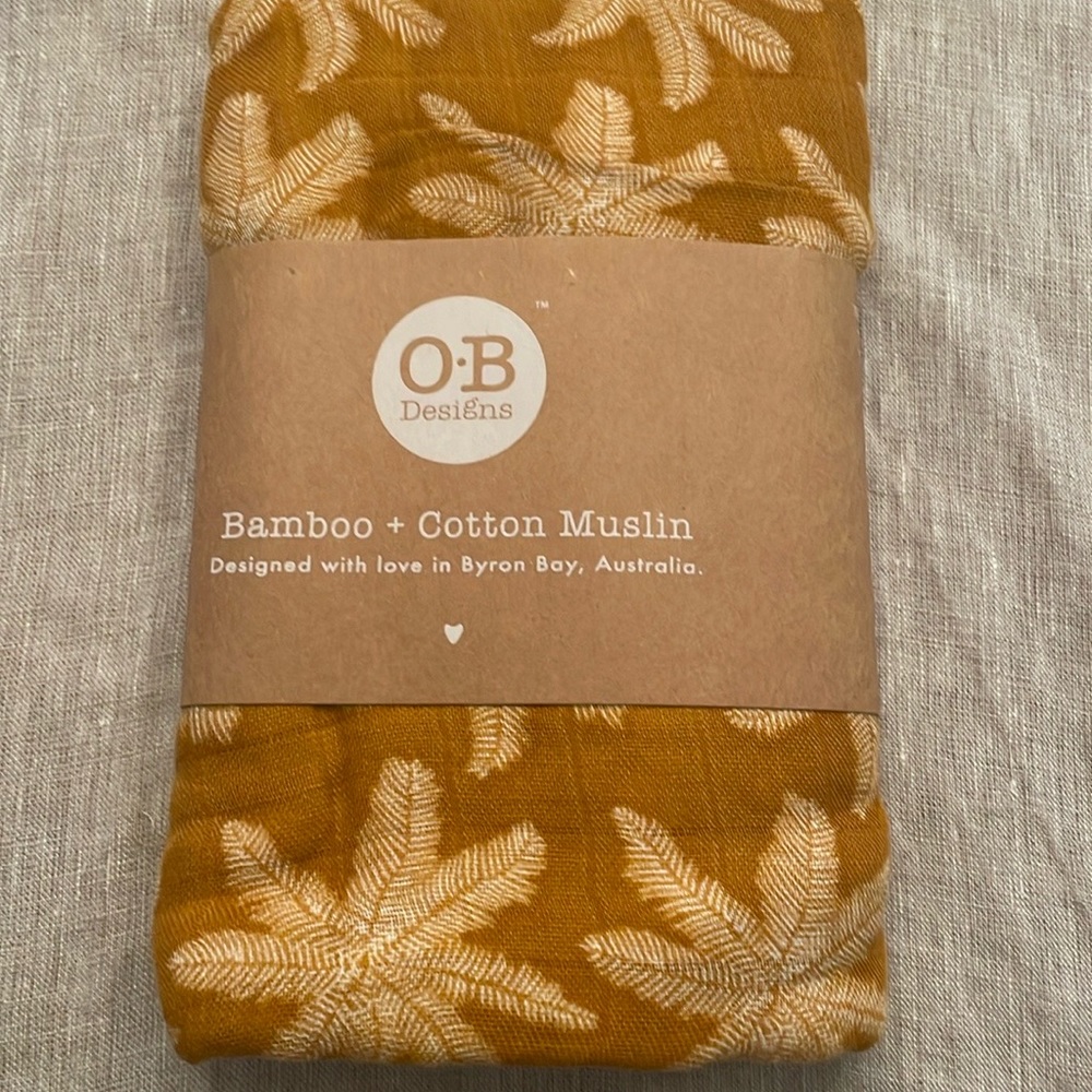 O•B Designs, Super soft baby swaddle, blanket bamboo +cotton muslin. 120x120cm,